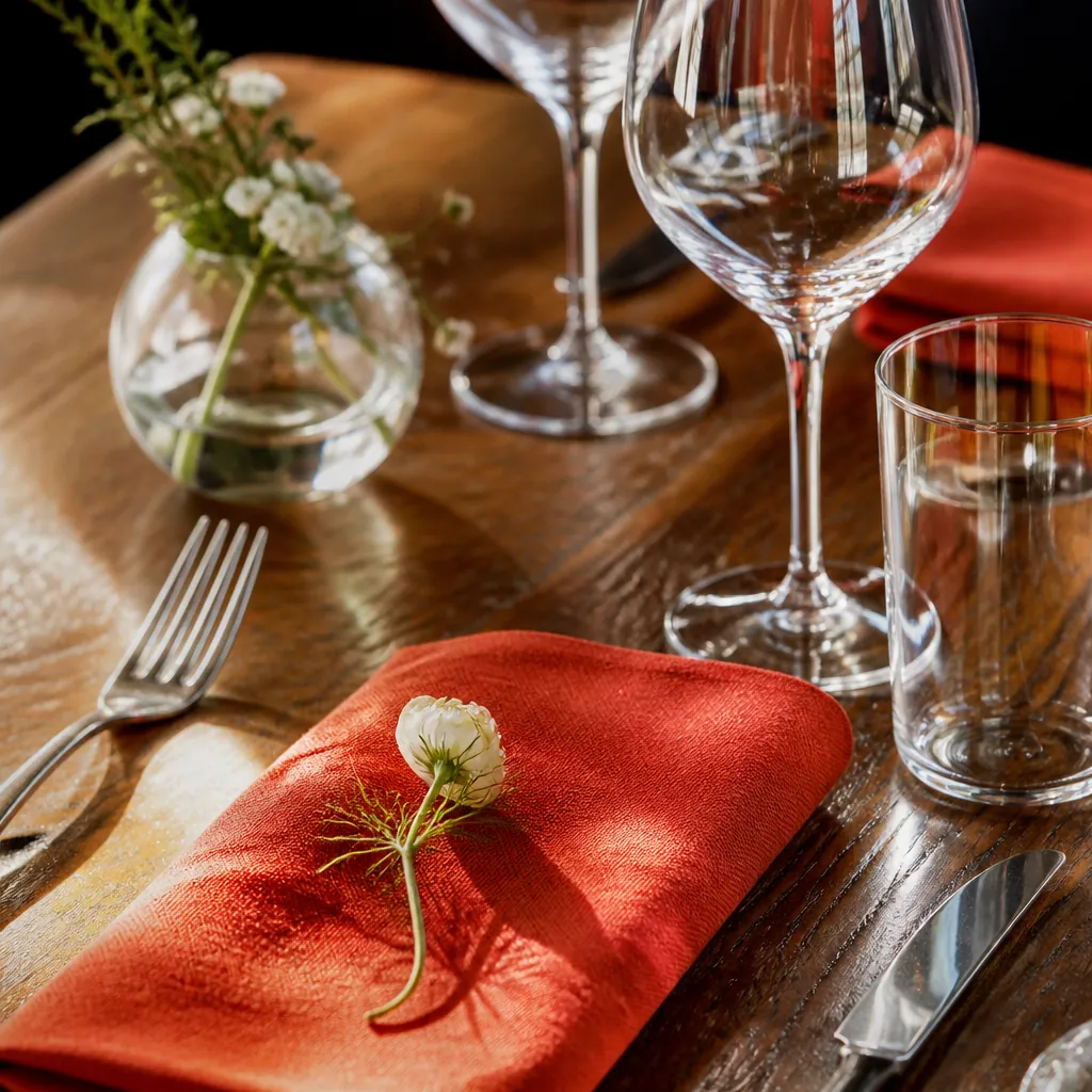 Détail d’une table avec verres et couverts